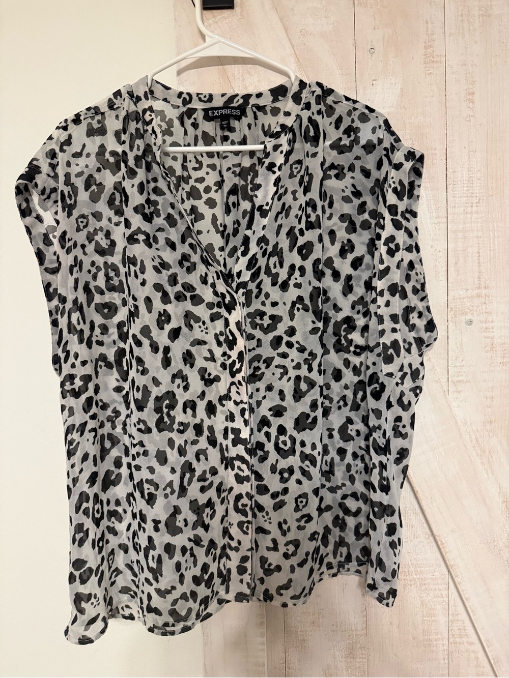 Express Black and Gray Leopard Print Cap Sleeve Blouse